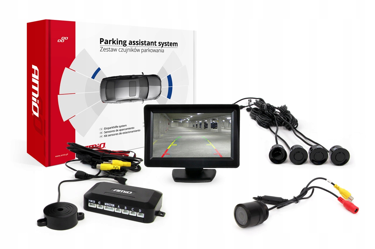 Sada parkovacích senzorov TFT01 4x čierna cúvacia kamera HD-301-IR 4,3"