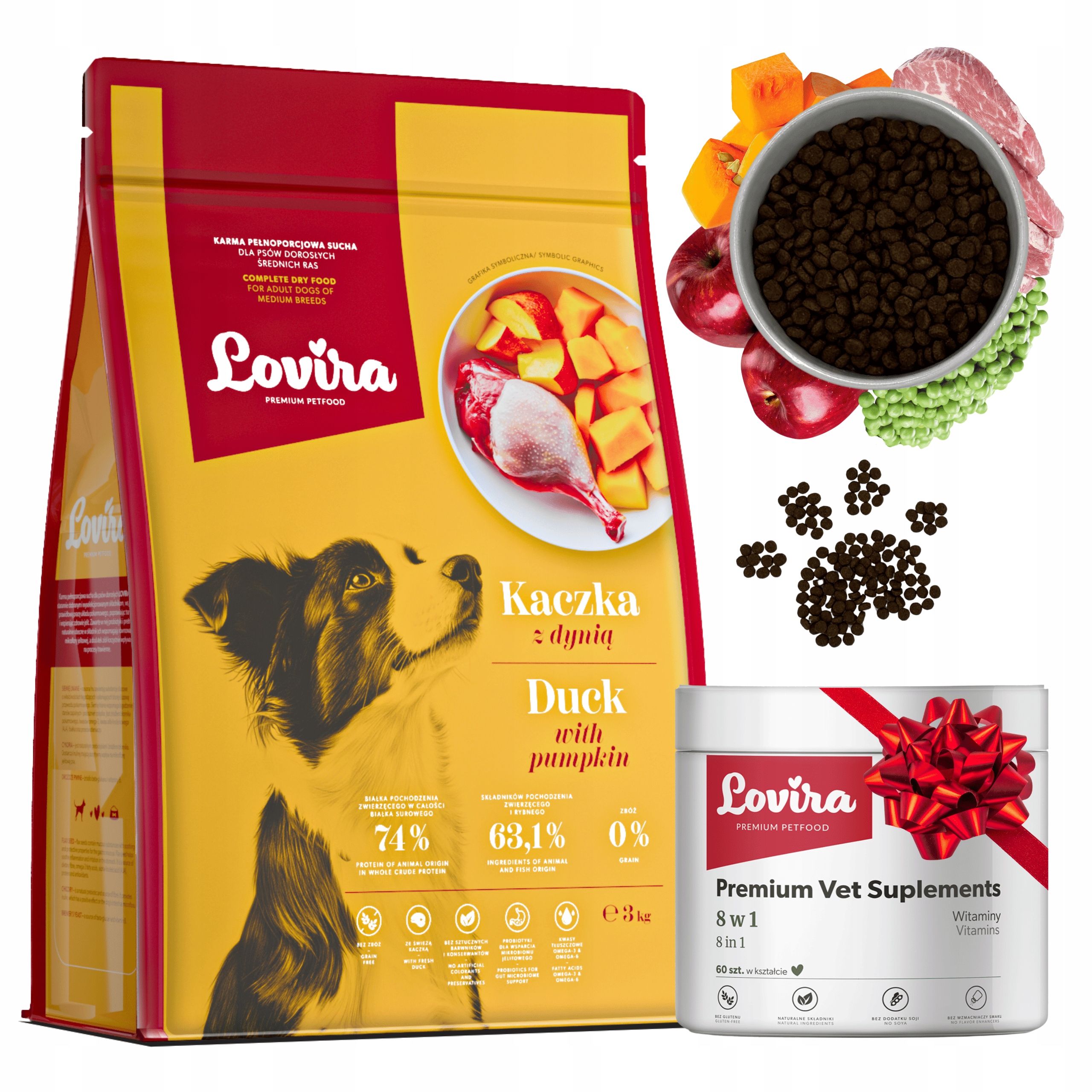 Krmivo Suchá Kachna+bonus Doplňky Pro Psa 8v1 komplex Vitamínů 60 ks