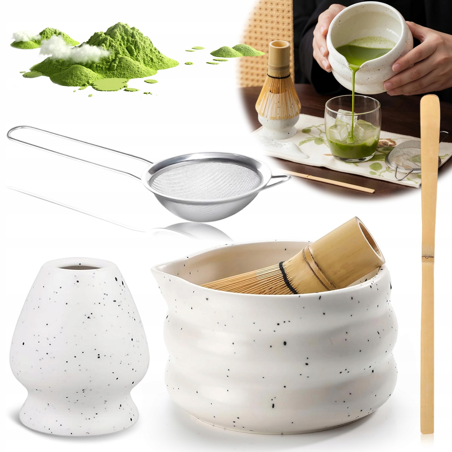 Levně Bambusový Dárková Sada Na Čaj Matchy Chashaku Okvětní Lístky Elegantní