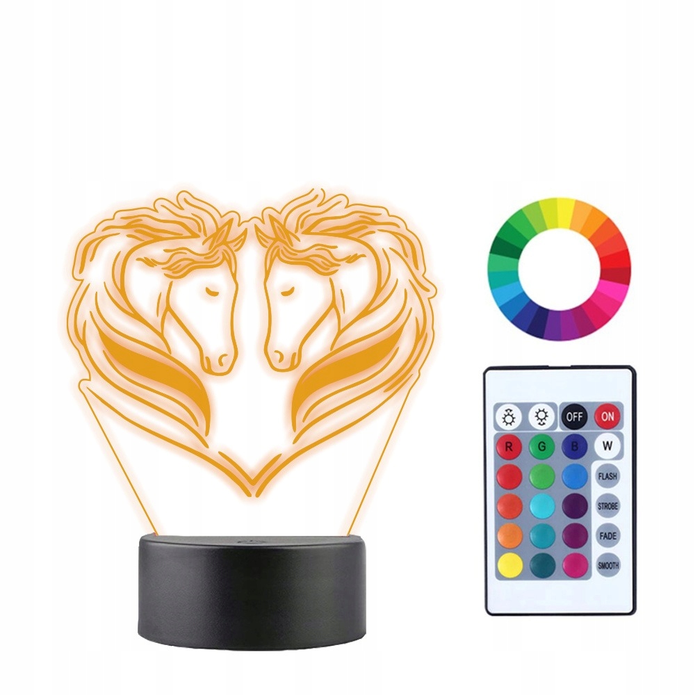 

Lampka Nocna 3D Led Koń Koniki Serce Imię