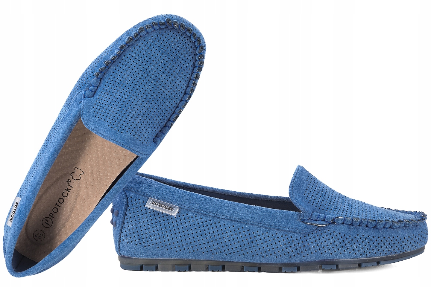 Potocki 26-09301 Ażurowe Mokasyny Damskie Półbuty Zamszowe niebieskie 39