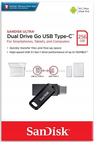

SanDisk Pamięć Usb typ C Ultra Dual Drive Go 256GB
