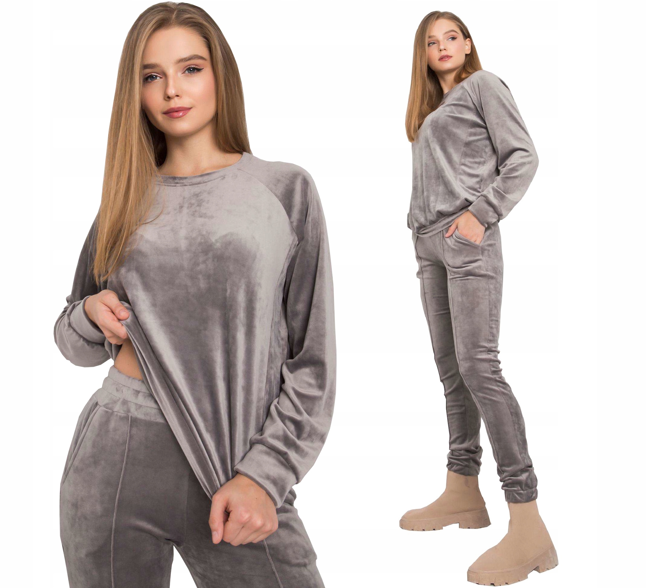 

Komplet Damski dres 2cz Welur dresy F355 szary S/m