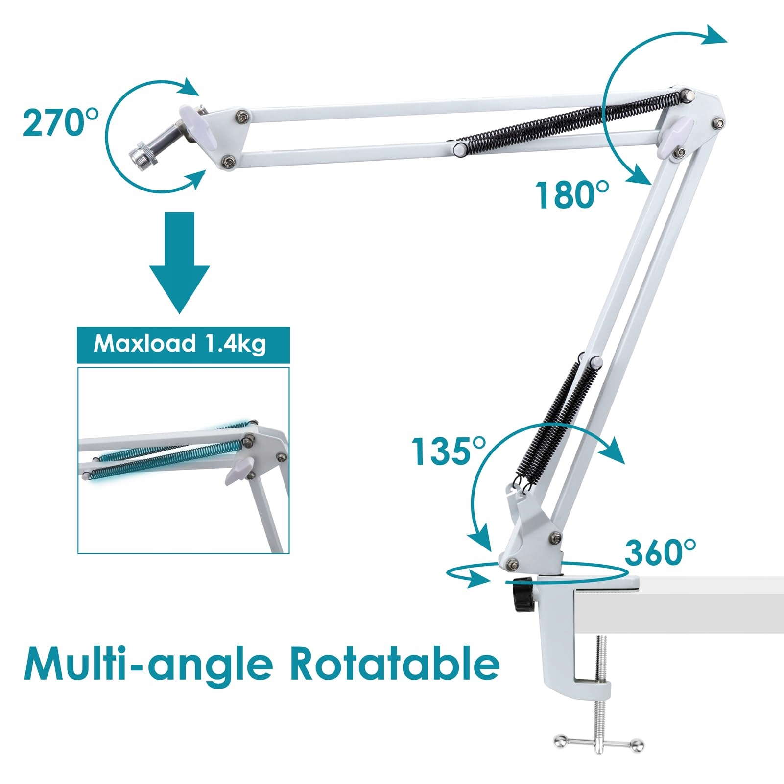 FIFINE AM8 Biały Mikrofon Boom Arm Kompatybilny z XLR USB Mikrofonem — miniatura 3