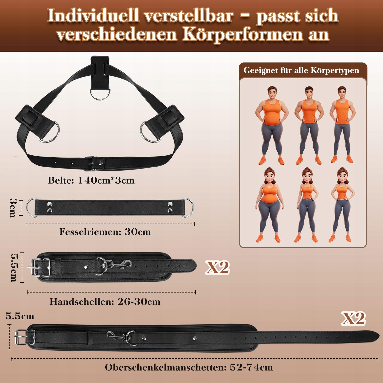 BONDAGE Zestaw Bielizny BDSM Dla Kobiet z Kajdankami Skórzanymi — miniatura 7