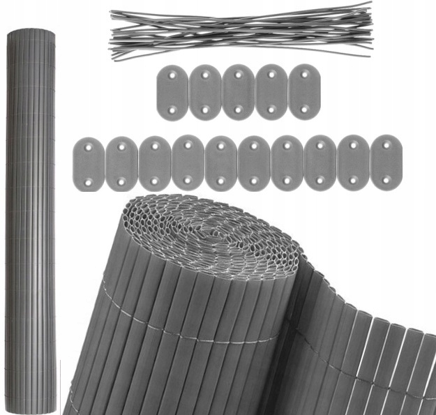 MATA OSŁONOWA PVC SZARA NA TARAS BALKON 100x400cm OGRODOWA ZESTAW MONTAŻOWY