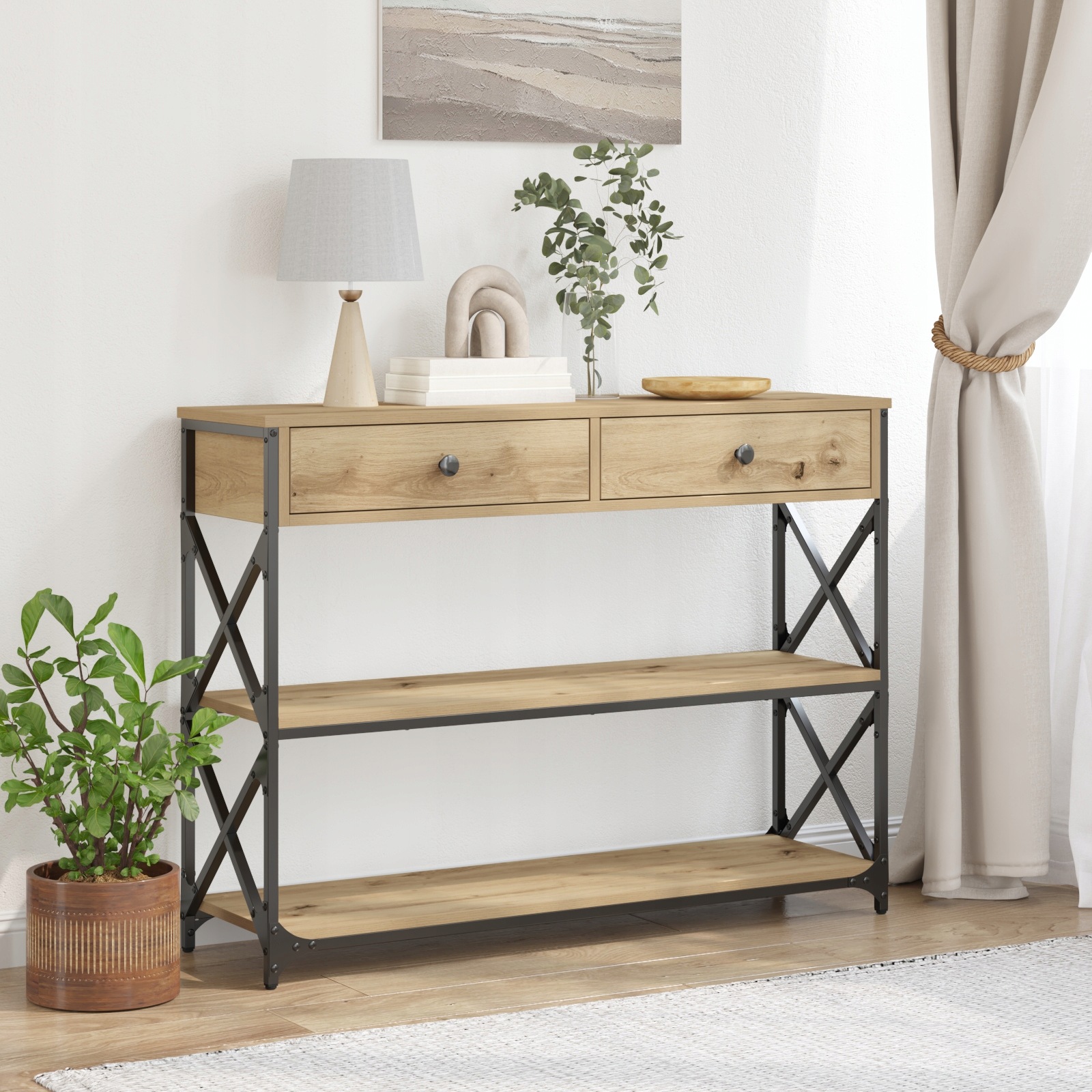 vidaXL Konzolový stůl se zásuvkou dub artisan 100 x 28 x 75 cm