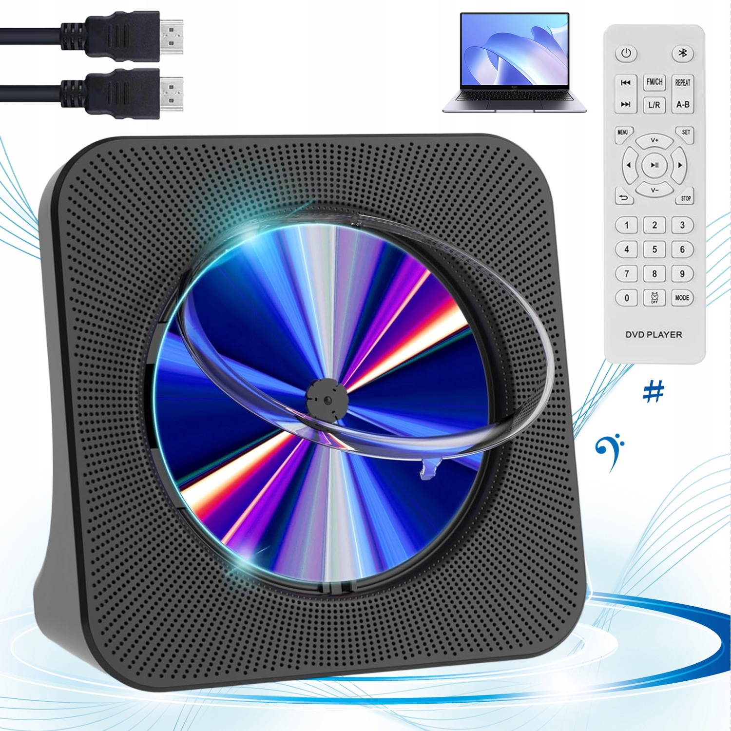 DVD Přehrávač CD Bluetooth 5.0 Fm Rádio Usb Přehrávač S Reproduktory 75° Stojan