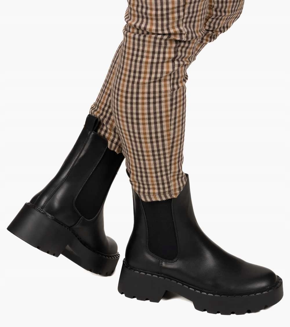 CZARNE BOTKI SZTYBLETY NA PLATFORMIE OCIEPLANE 39 Marka Sergio Leone