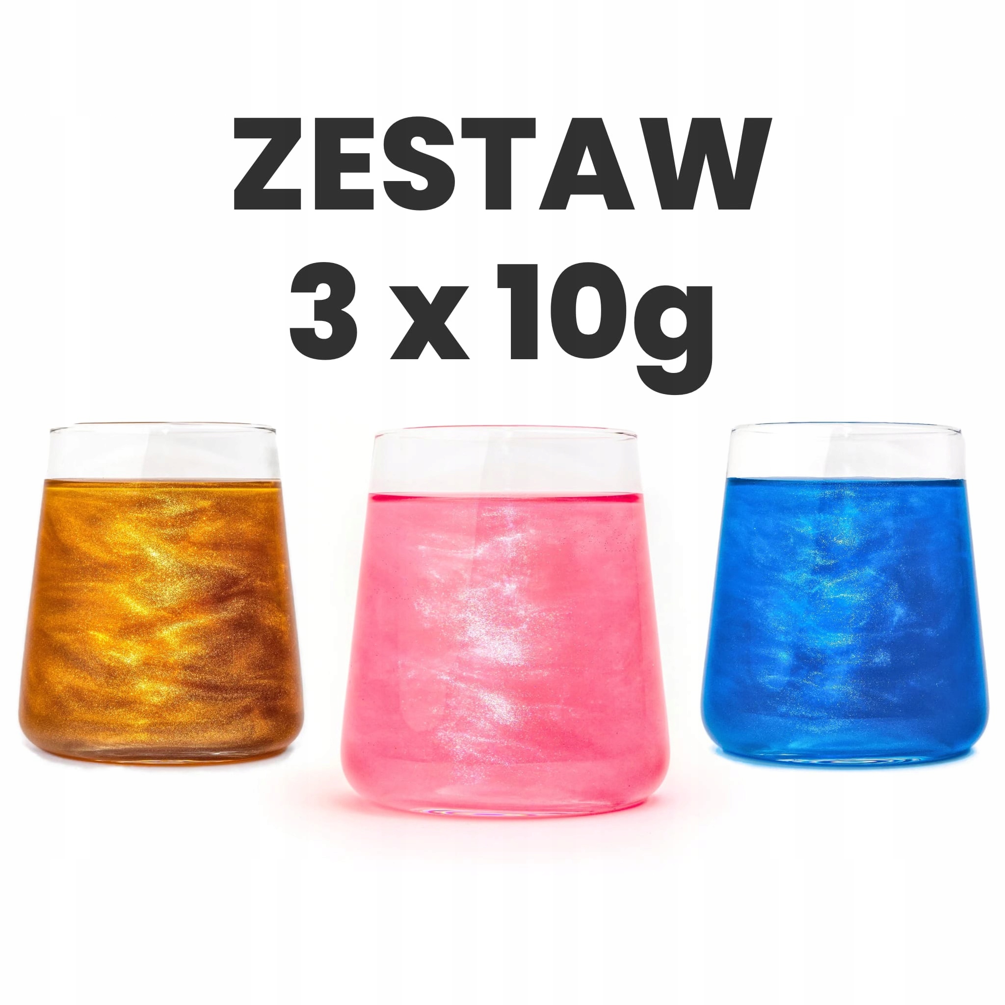Zestaw 3x10g Gliter Jadalny brokat do drinków Złoty, Różowy, Niebieski