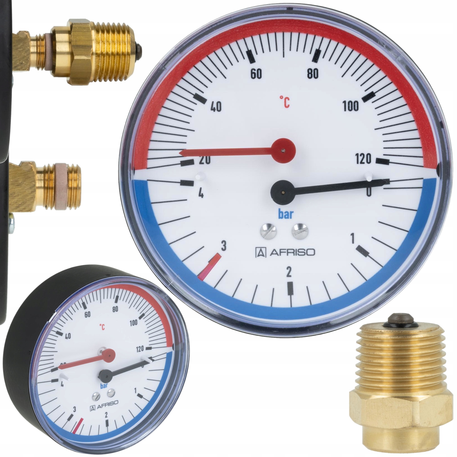 Termomanometr Zadní Tm 80 mm 0–4 Bar 20–120°C G1/4" S Ventilem Afriso