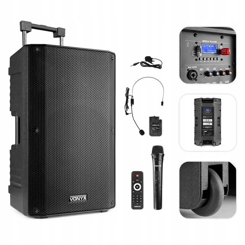 

Nagłośnienie mobilne kolumna 800W bateria 2x mic