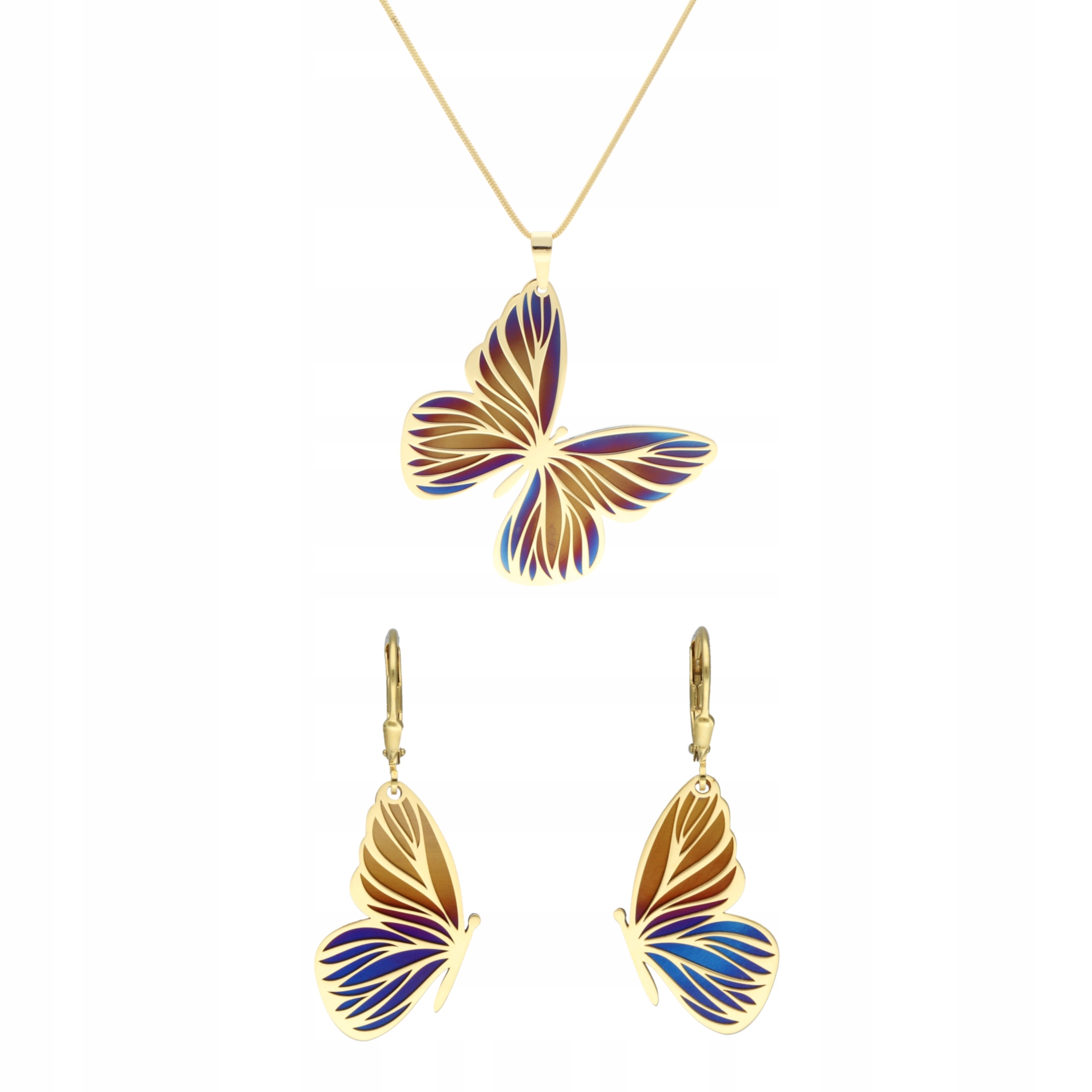 Komplet motýlů titan stříbro pozlacený