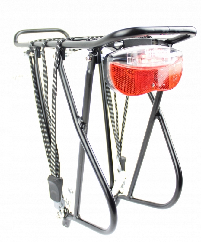 Bagażnik Rowerowy Alu pod sakwy V-Brake czarny +Lampka +Gumy