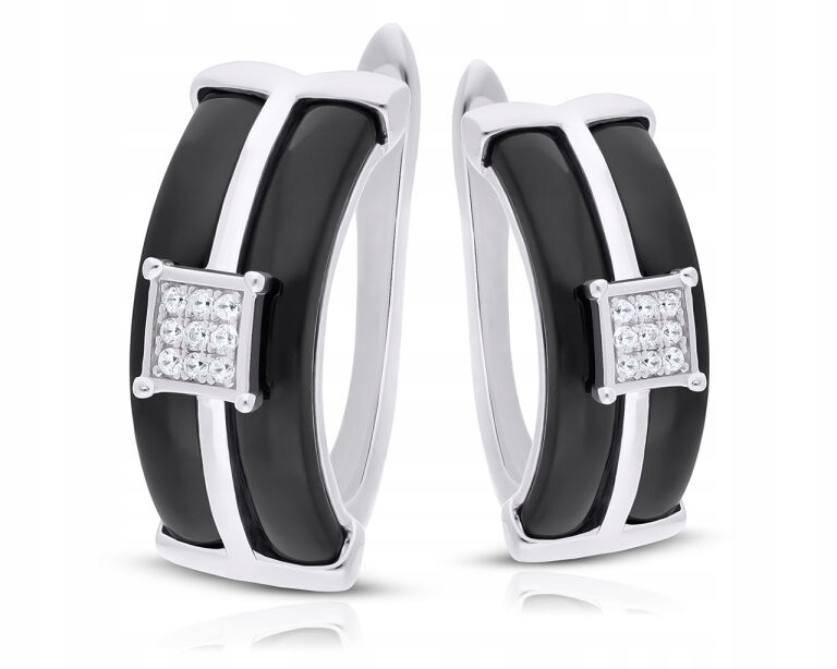Stříbrné náušnice anglické s Černou Keramikou a zirkony Dámské 925