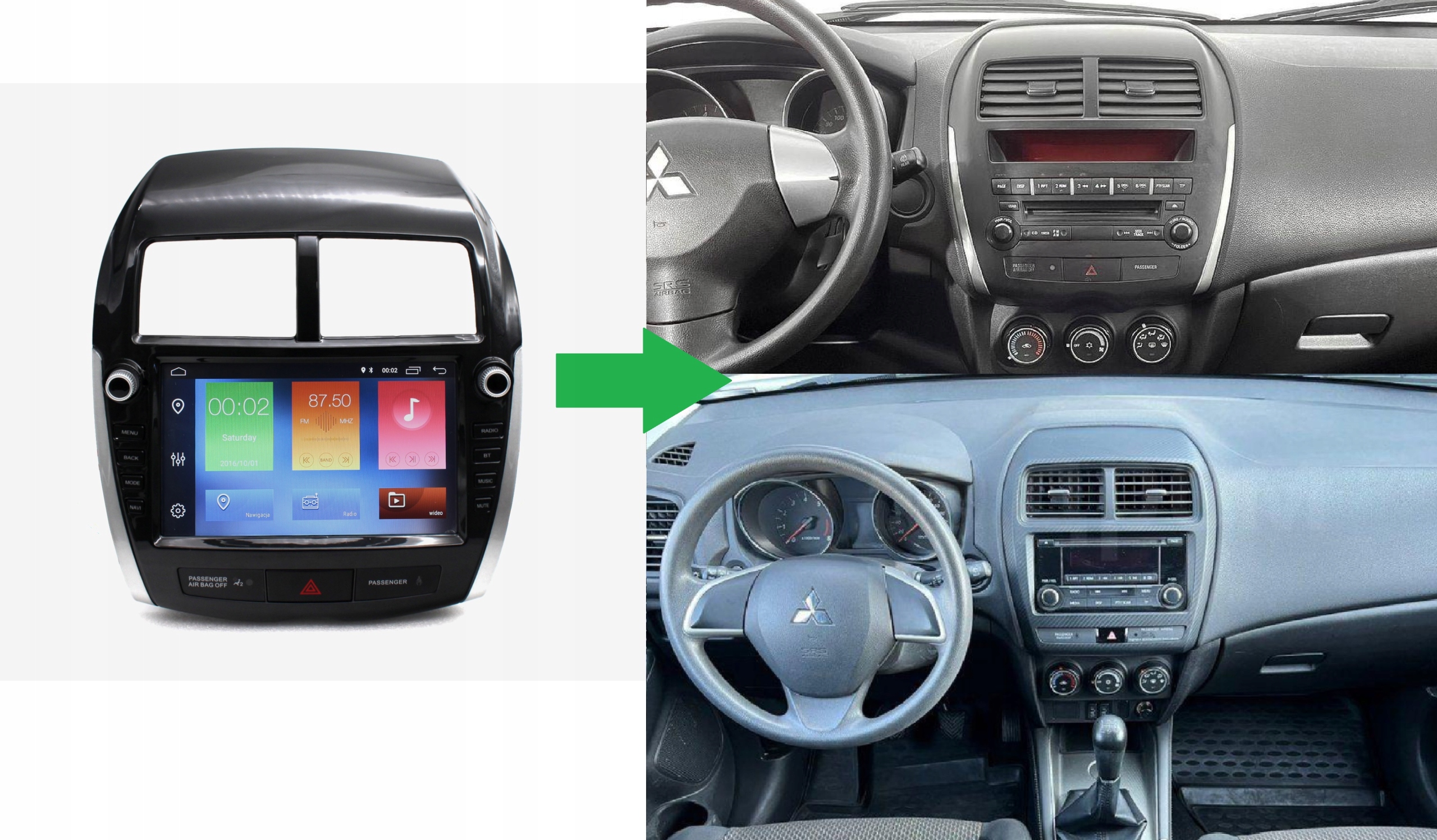 RADIO NAWIGACJA GPS MITSUBISHI ASX 2010-2020 ANDROID Złącza AUX RCA Pre-out (przedwzmacniacz) RCA Sub-out (subwoofer) USB