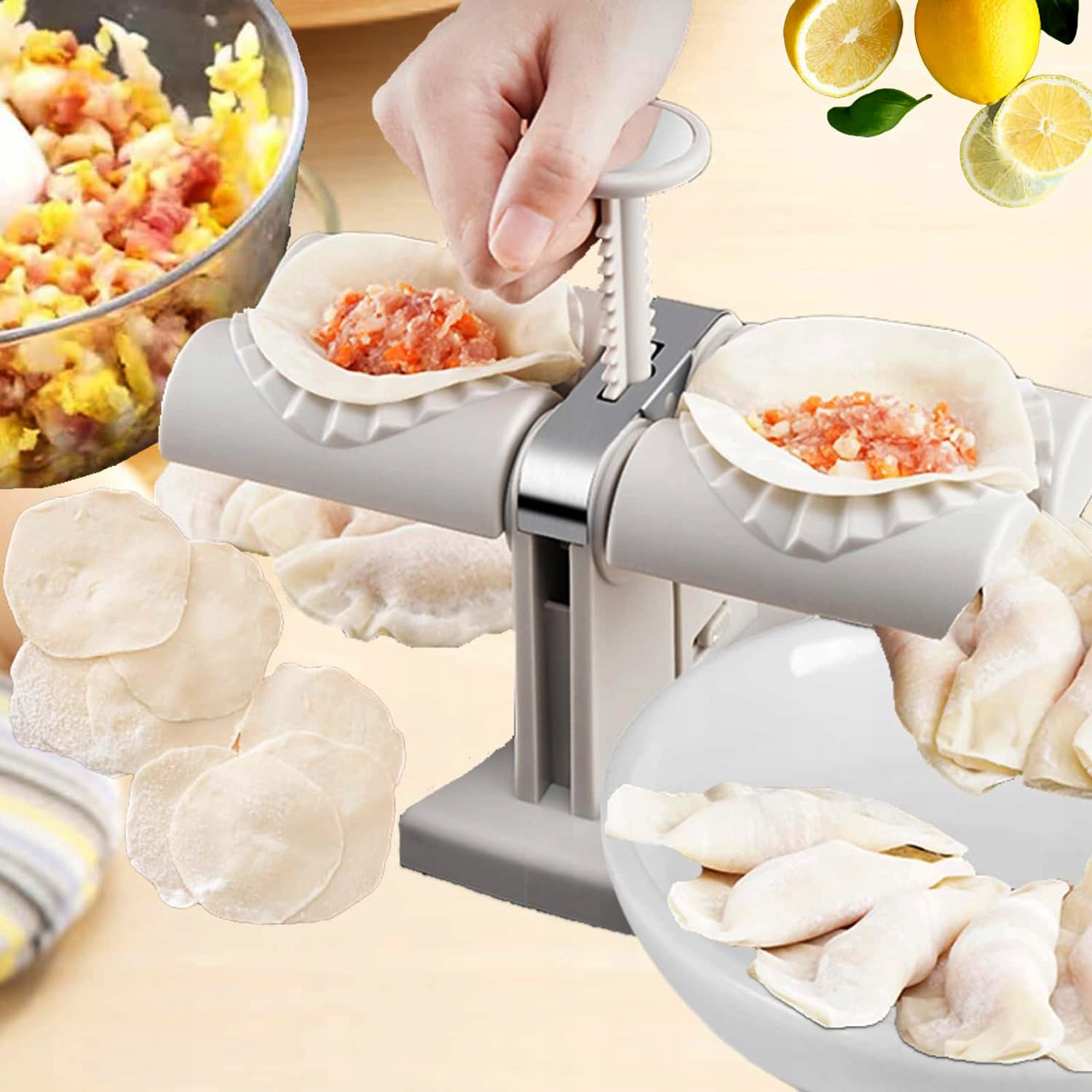 MASZYNKA DO ROBIENIA LEPIENIA PIEROGÓW PIEROŻNICA PIEROGARKA PODWÓJNA FORMA Kolor dominujący biały