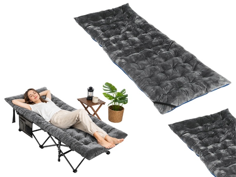 Materac Na Łóżko Kempingowe 190x70x7 CM Bawełna Pp Leżak Materac Szary