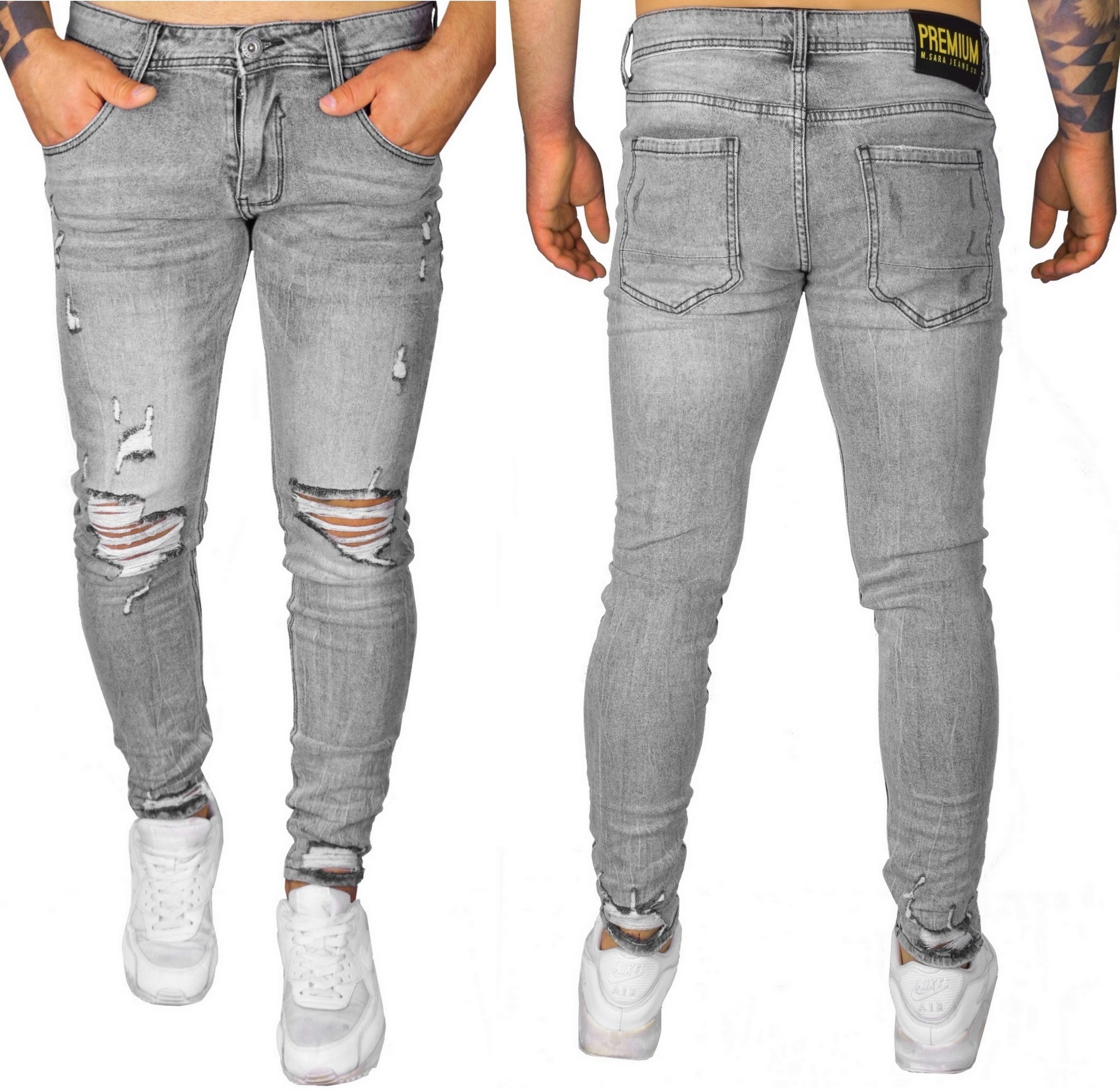 

Spodnie Jeansowe Męskie Dziury Elastyczne Jakość