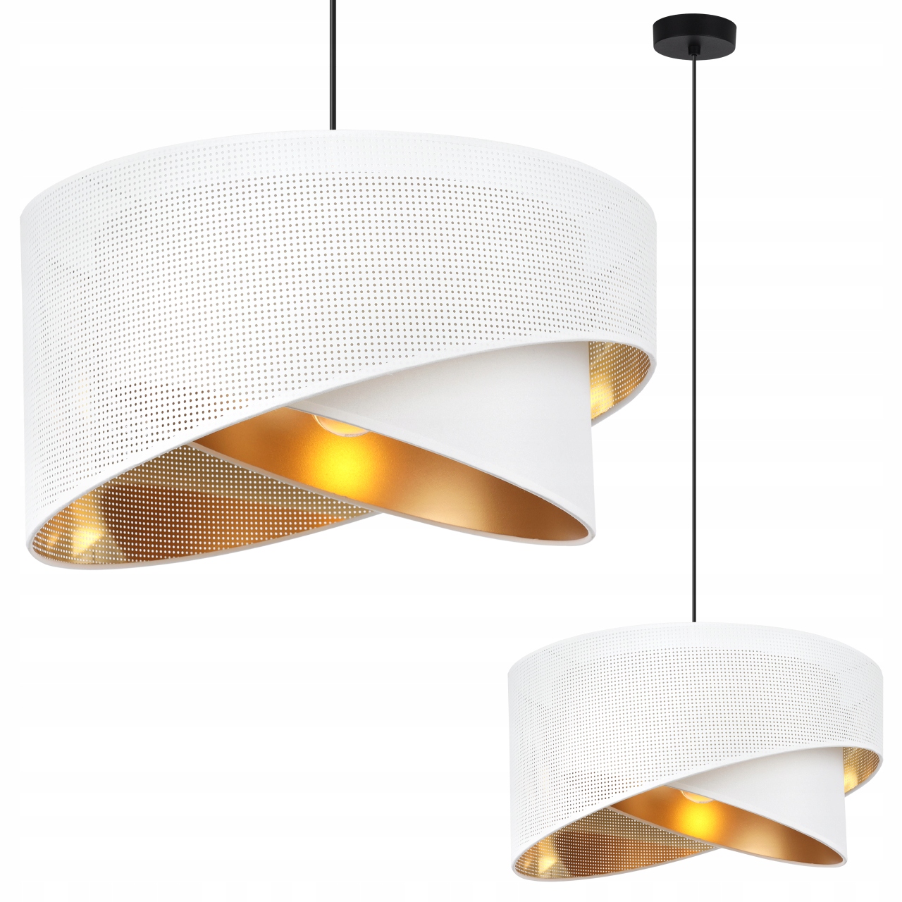 Závěsná Stropní Lampa Lustr Šikmo Bílo-zlatá Stínidlo Glamour Síťovina 45 CM