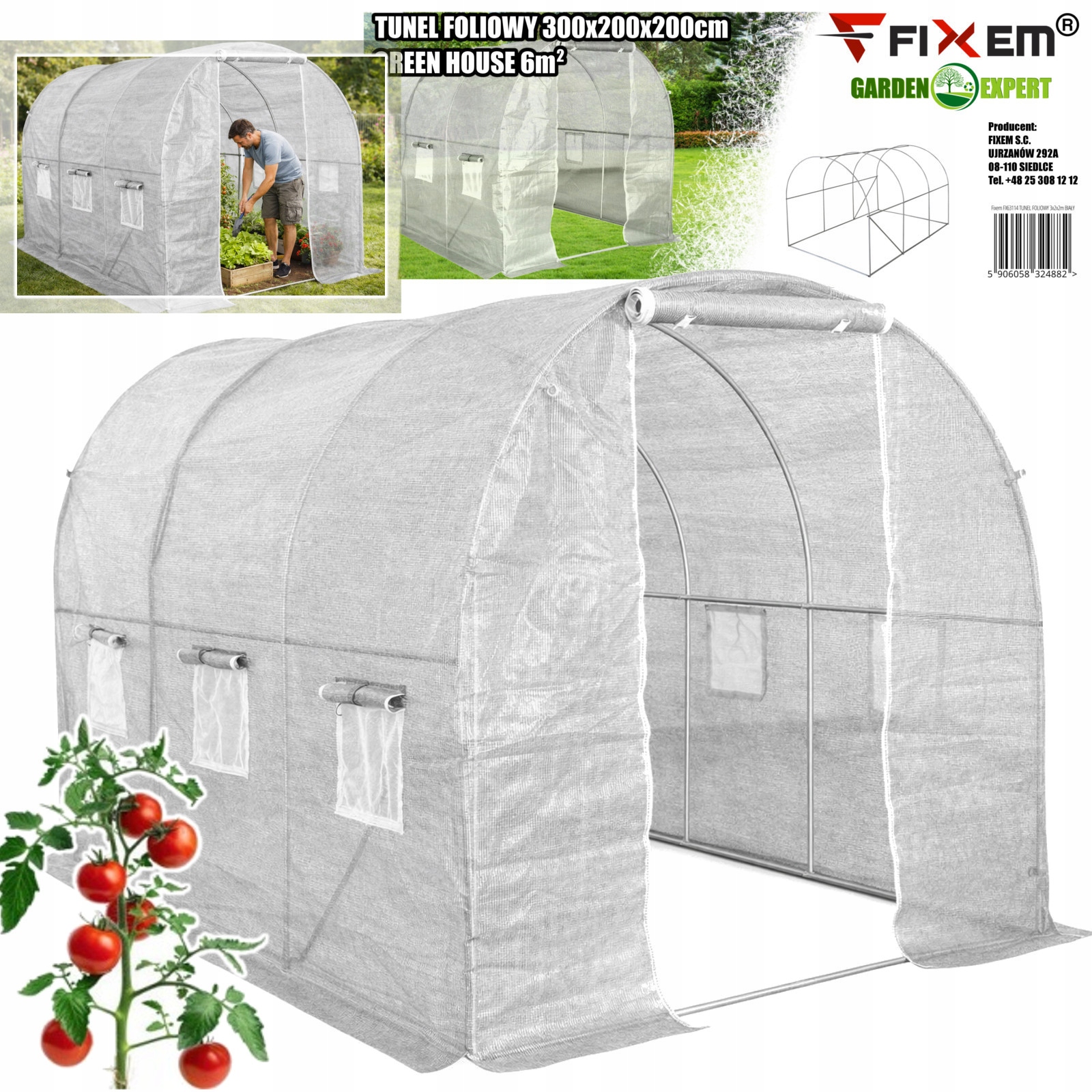 Fóliový Tunel 3x2x2 m Bílý
