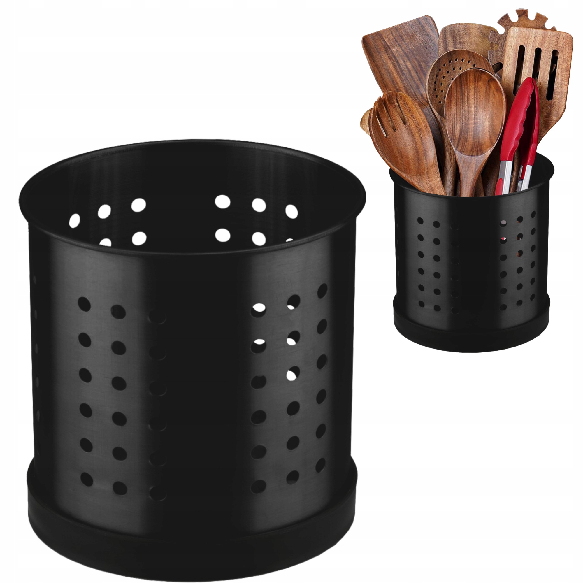 OCIEKACZ STOJAK STALOWY NA SZTUĆCE PRZYBORY Z PODSTAWKĄ CZARNY