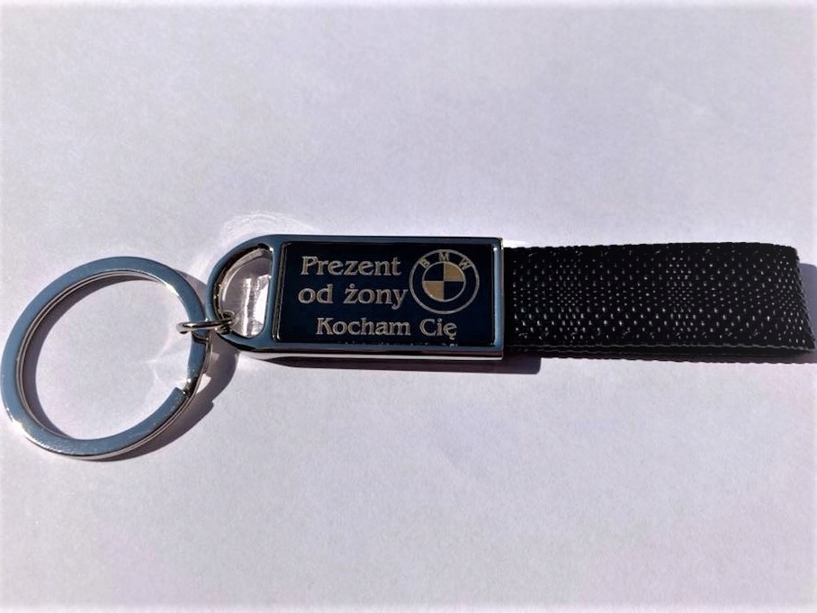 

Brelok metalowy do kluczy eko skóra z grawer strap