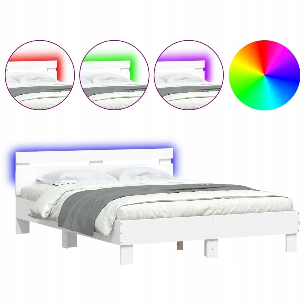 Rám postele s Rgb Led podsvícením, bílý, 203 x 155 x 70 cm
