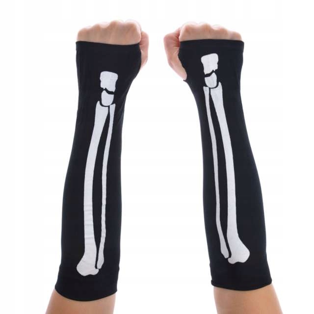 MITENKI RĘKAWICZKI czarne kości halloween STRÓJ