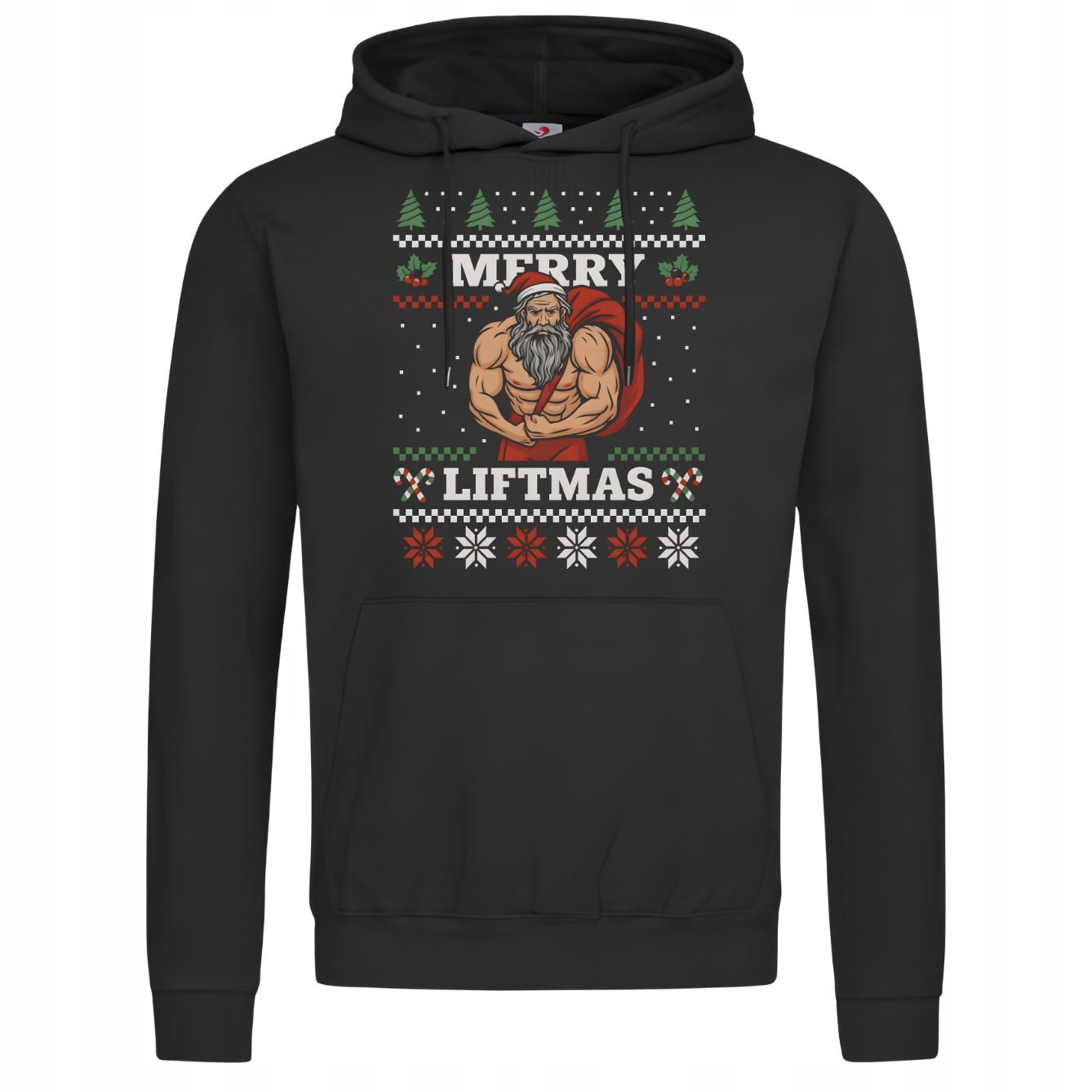 Mikina s kapucí Merry Liftmas Mikuláš Kulturista Vánoce