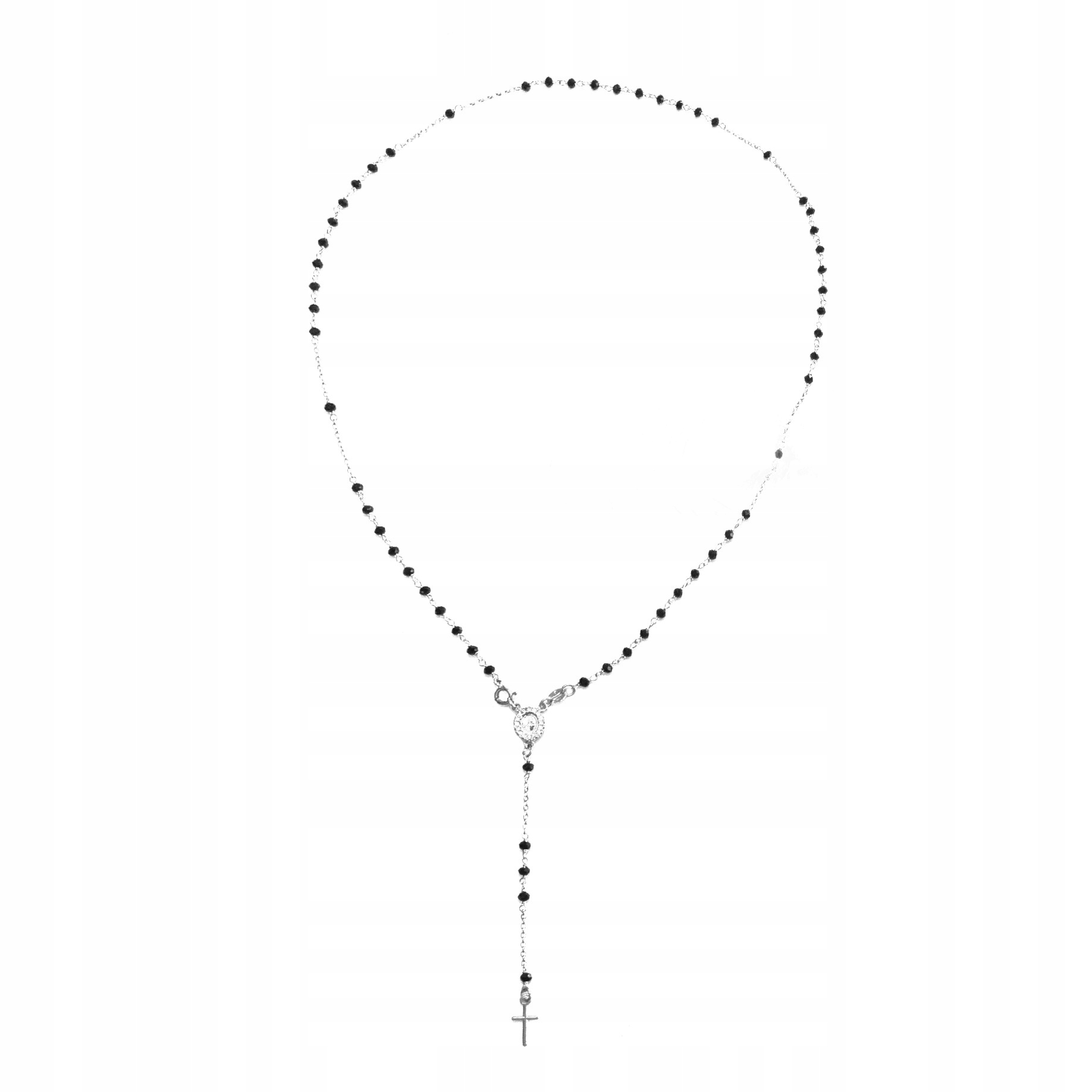 Stříbrný náhrdelník růženec křížek medailon stříbro 925 kříž černé korálky