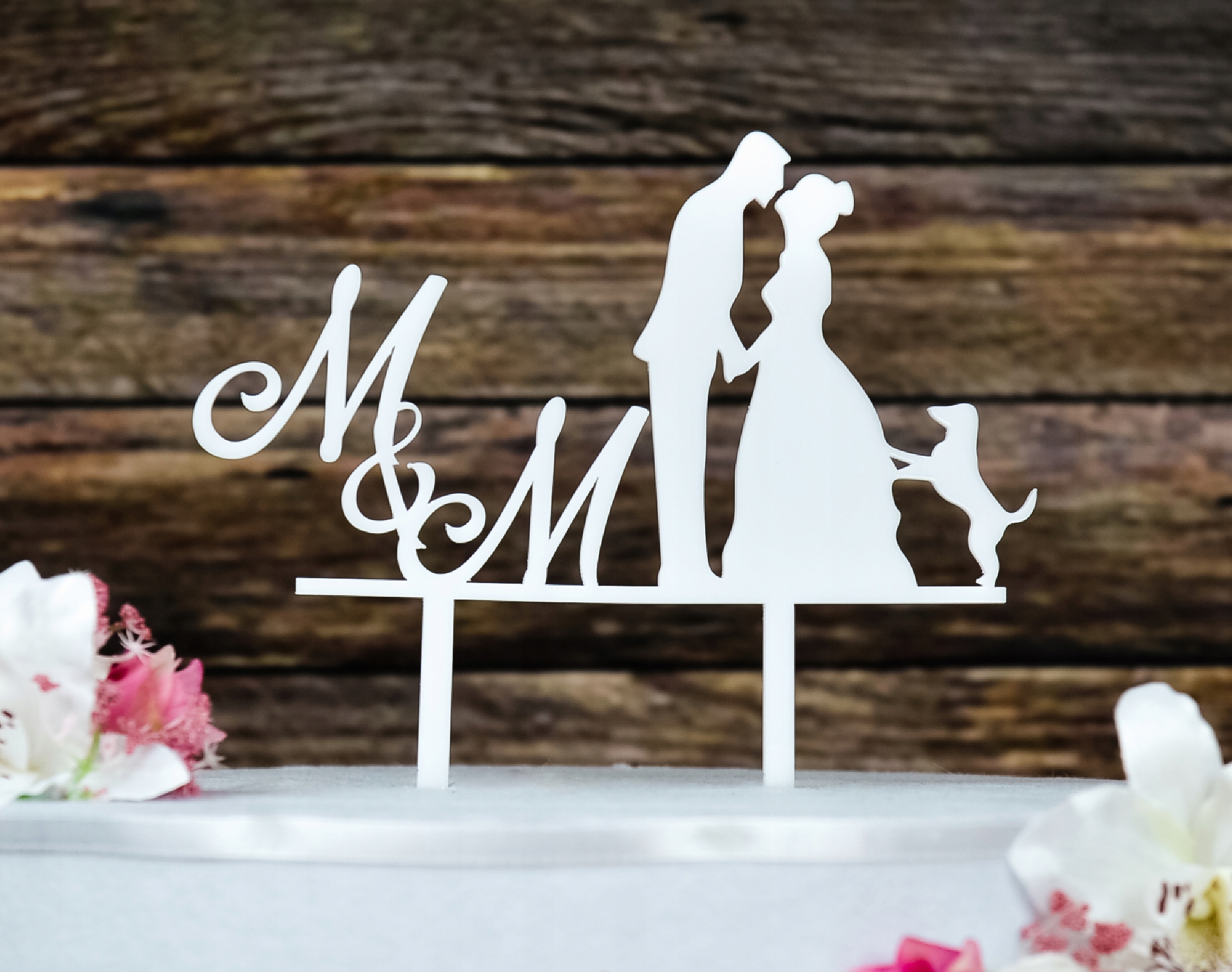 Topper TŚB-29-Inicjały Ślub Wesele Biały Marka Dekor Laser