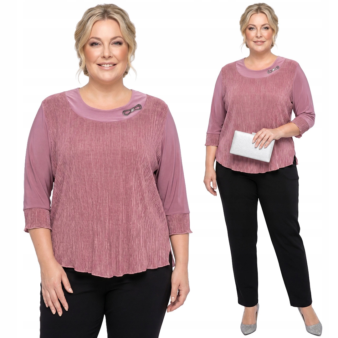 Růžová vizitková halenka s plisováním plus size velikost 48/50