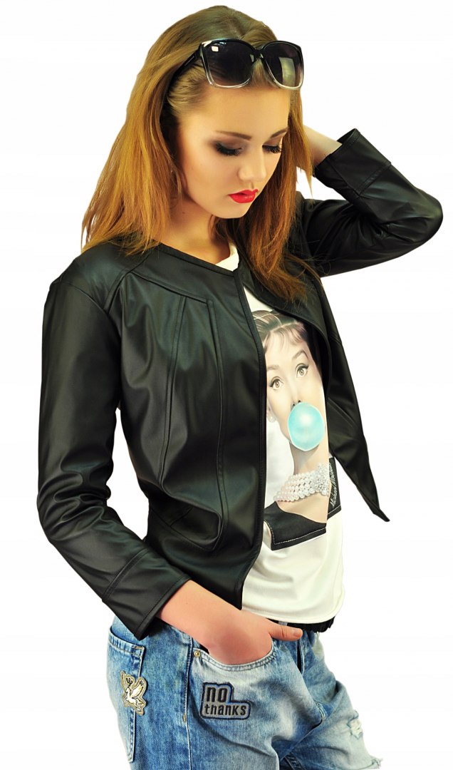 RAMONESKA NARZUTKA ŻAKIET EKO SKÓRA CZARNA 3XL