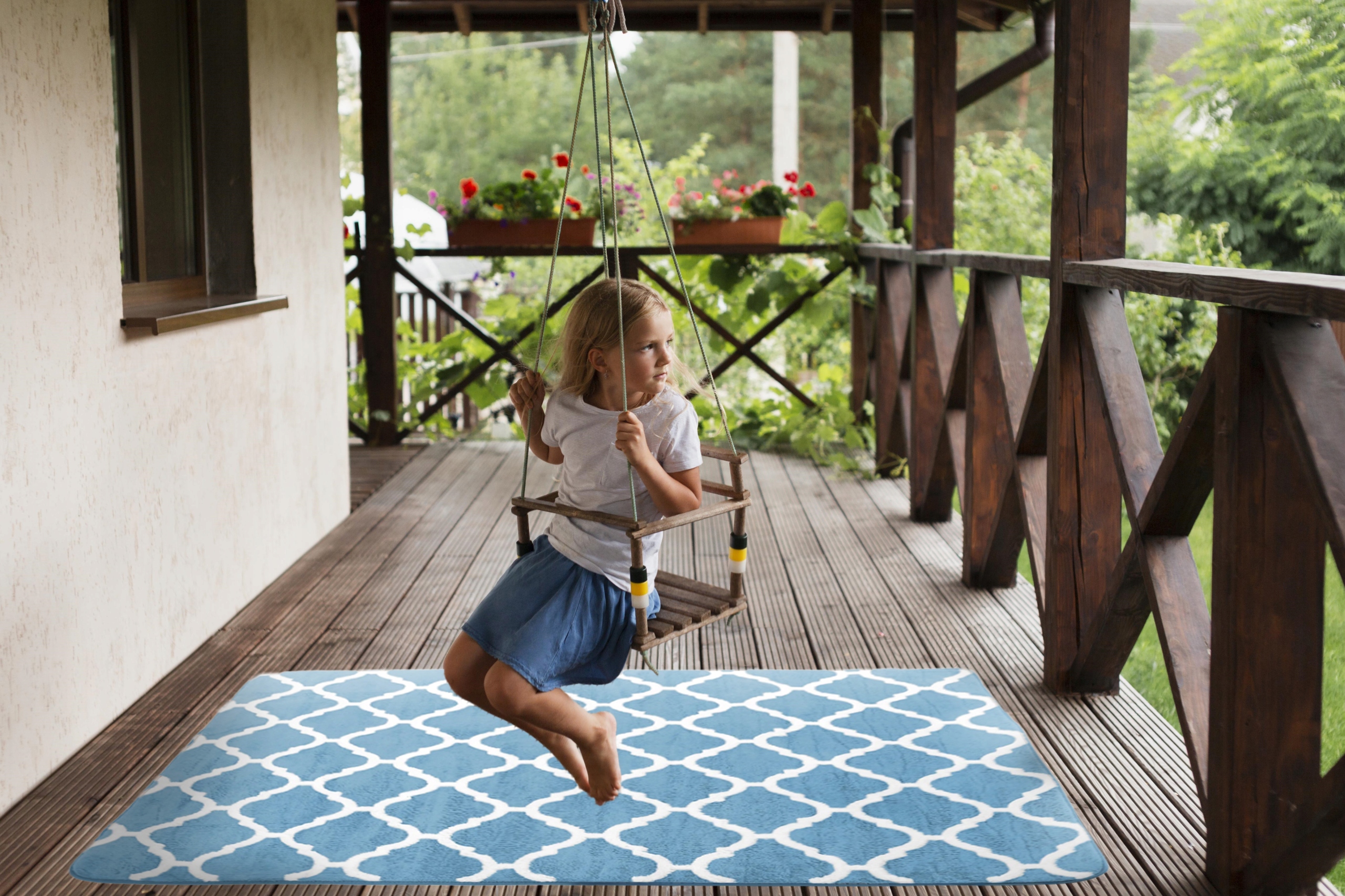 DYWAN 3D PLUSZOWY NA BALKON TARAS PATIO 140x200 CLOVER BLUE ZEWNĘTRZNY Rodzaj dekoracja