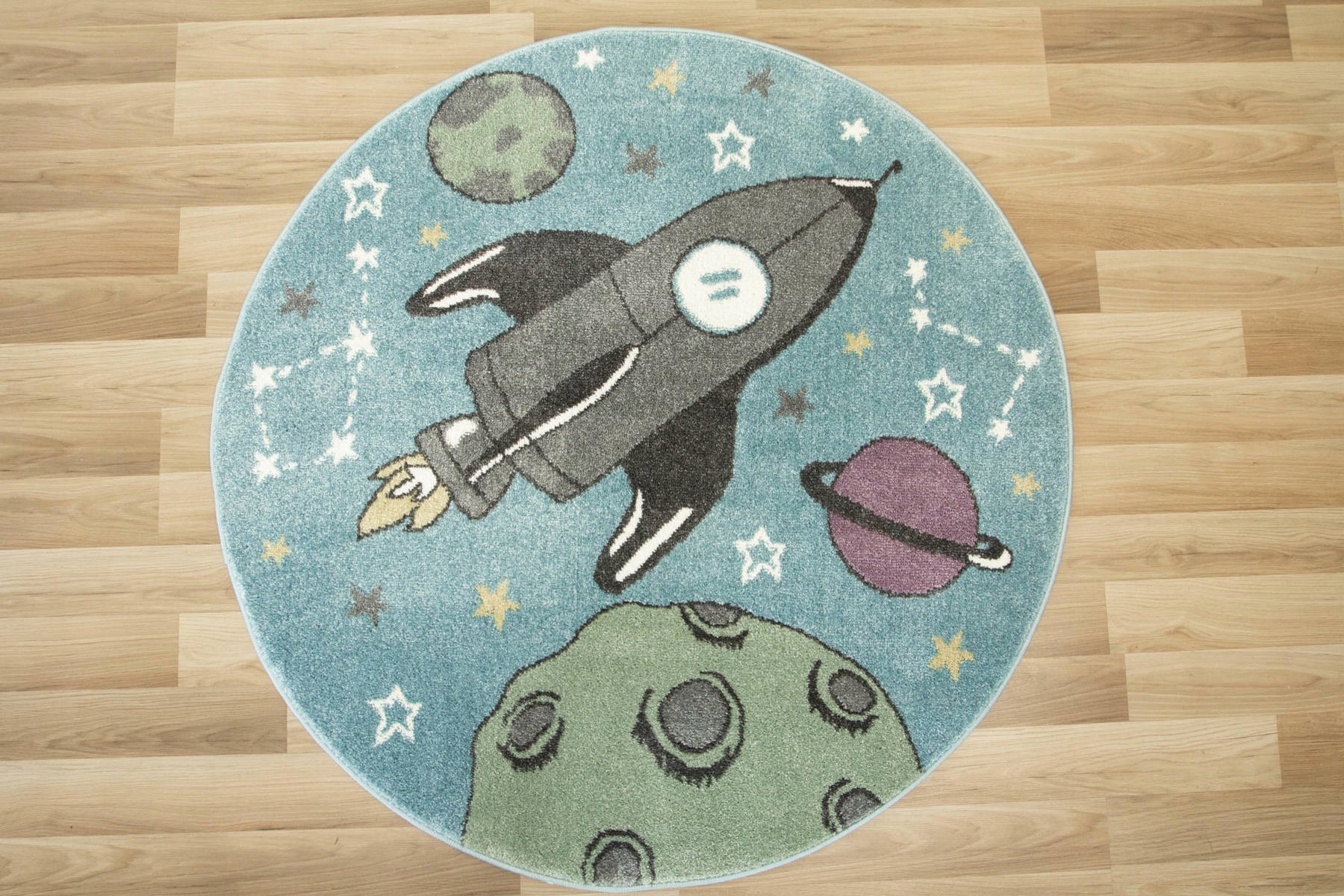 śr. 100 cm OKRĄGŁY DYWAN LIMA DLA CHŁOPCA W KOSMOS PLANETY RAKIETA Bohater Inny