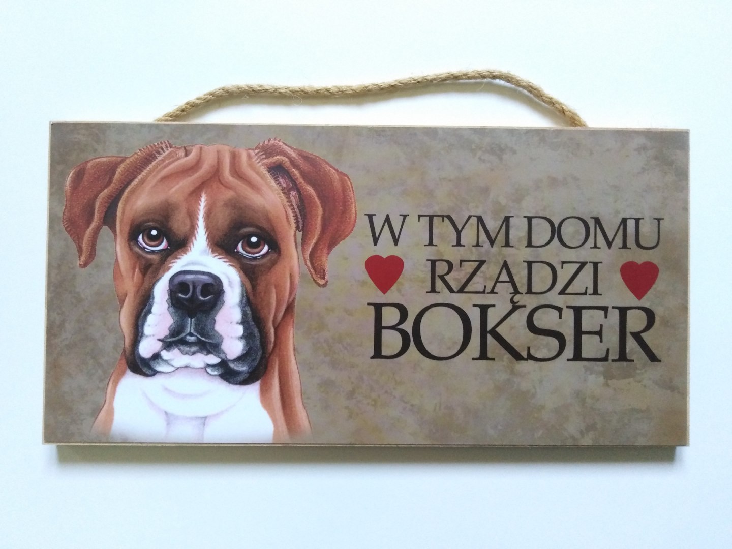 

Tabliczka dekoracyjna z motywem i napisem Bokser