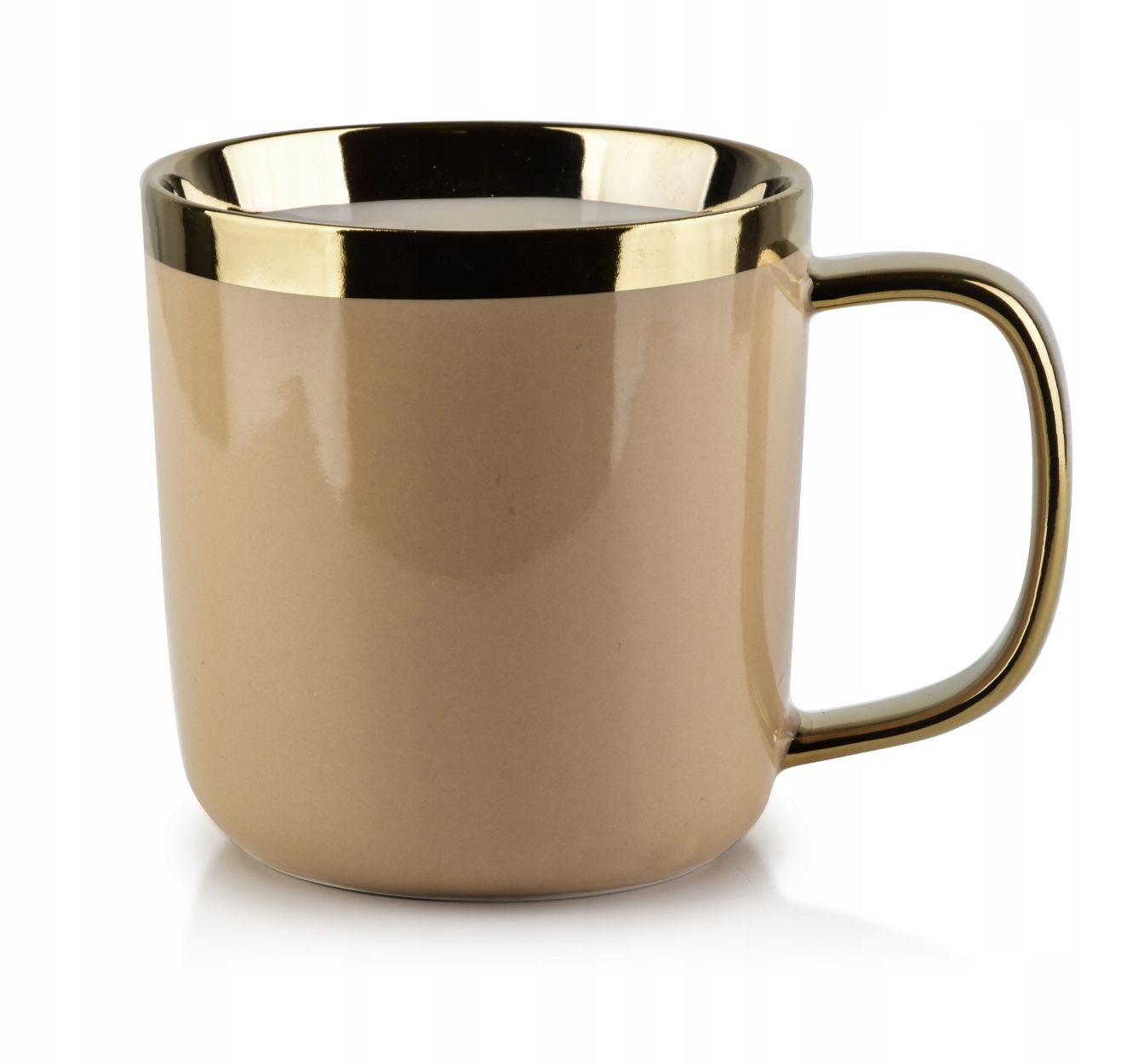 

Kubek ze złotym uchwytem 360ml beżowy porcelanowy