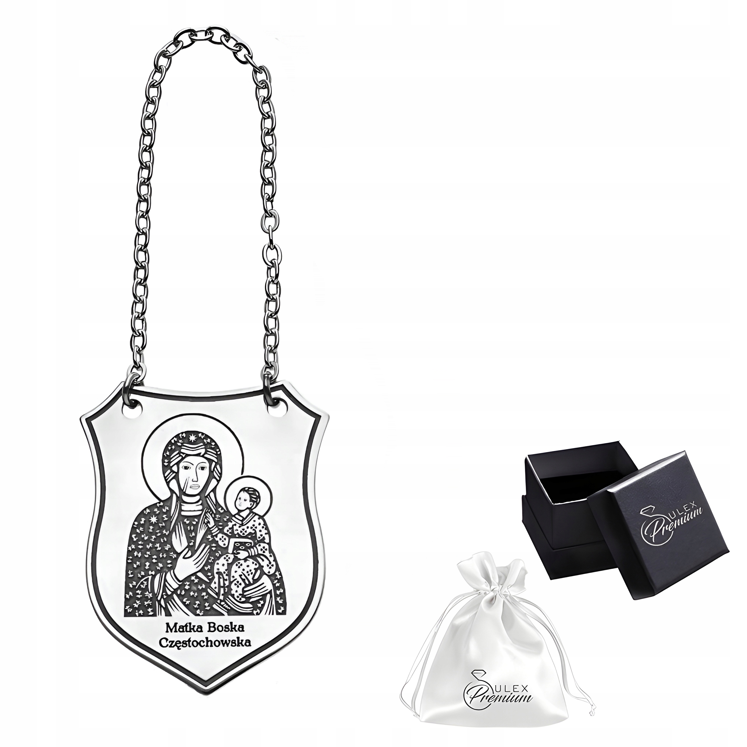 Ryngraf stříbrný pr 925 Náhrdelník s štítem Panna Maria Čenstochovská Dárek