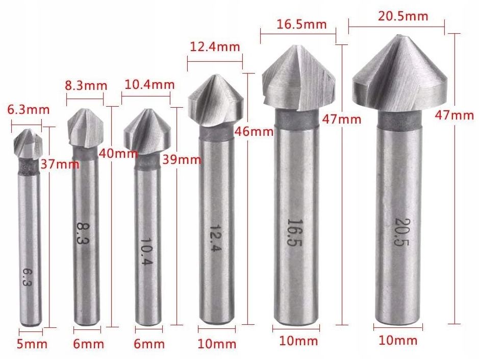 WAART FAZOWNIK POGŁĘBIACZ STOŻKOWY DO METALU WIERTŁA KOMPLET ZESTAW 6szt. Marka inna
