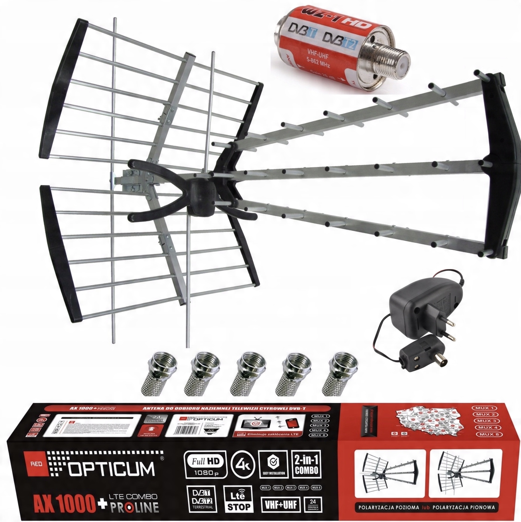 

Antena Kierunkowa DVBT2 1000 Combo MUX8 Zestaw 1TV