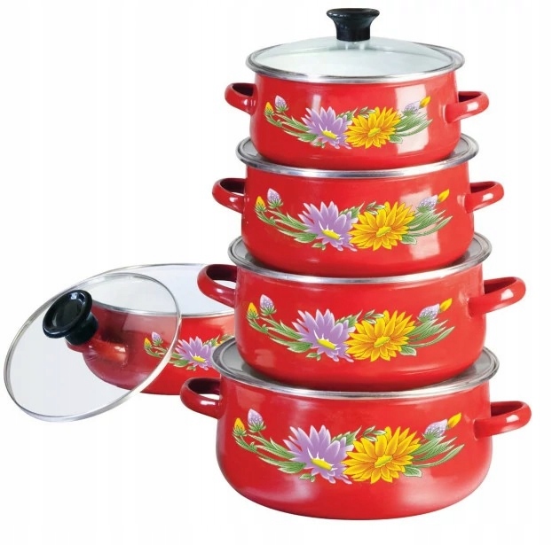 KOMPLET ZESTAW GARNKÓW 10el GARNKI POKRYWKI EMALIA