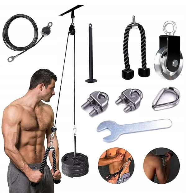 Wyciąg Górny Dolny Uchwyt Stal Sznur Triceps Atlas 110kg Pełny zestaw Sport