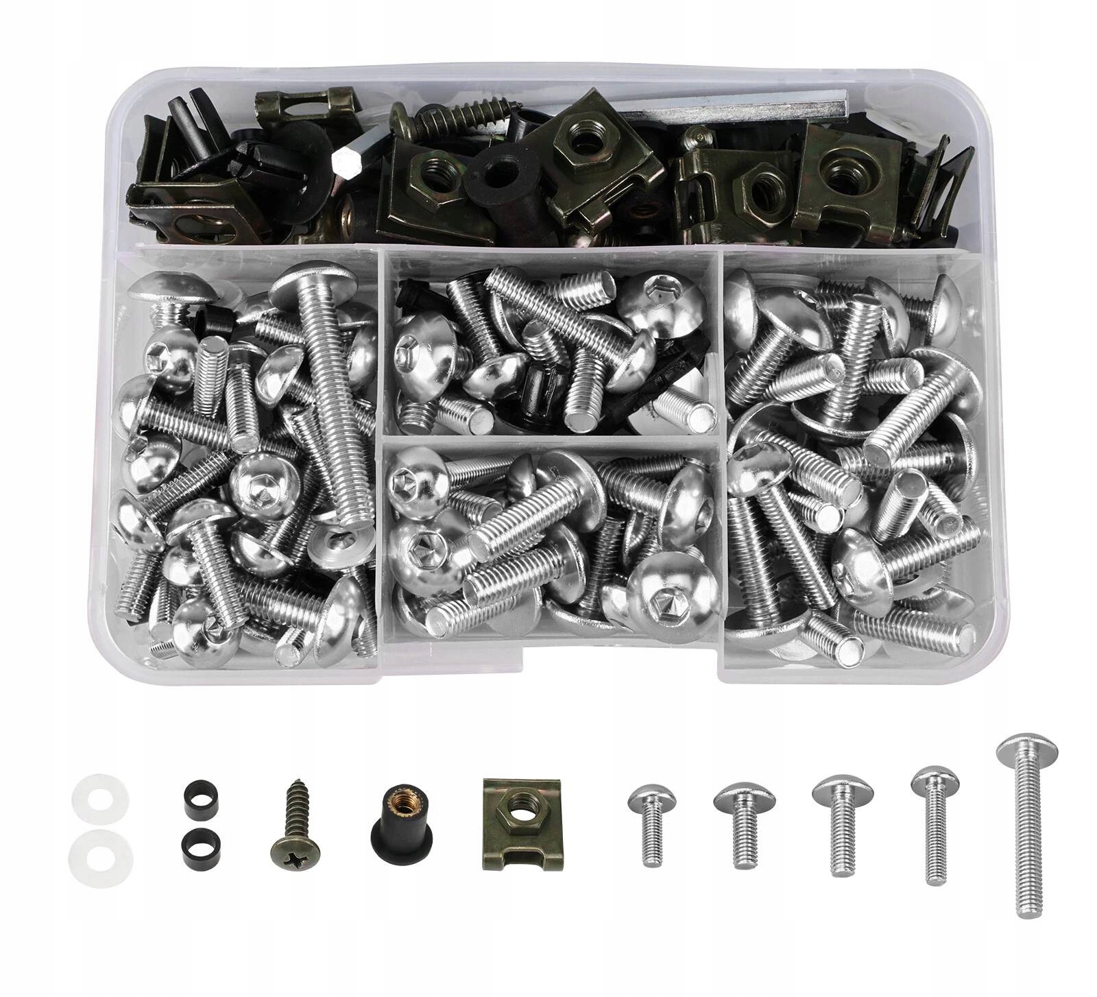 Śruby Blaszki Owiewek Motocyklowe Zestaw 155szt Do Plastików Skuter Quad