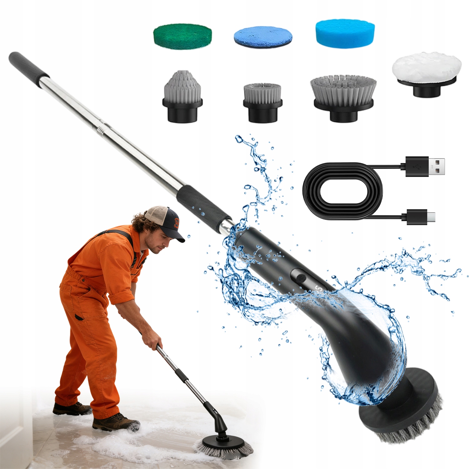 Levně Elektrický Čisticí Kartáč Turbomop Bezdrátový 60 Min 7 Nástavců