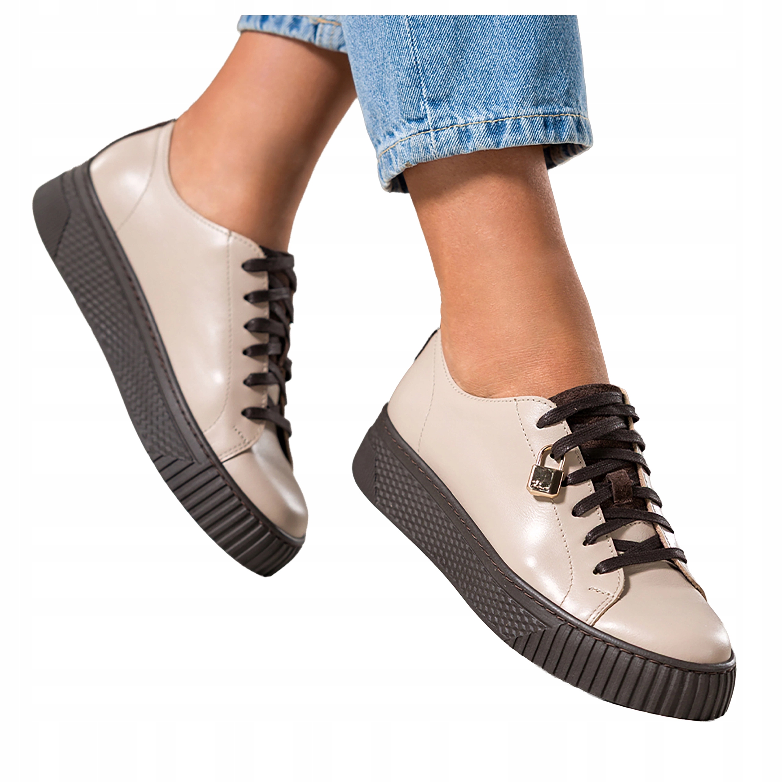 Béžové Tenisky Dámské Šněrovací Čokoládová Platforma Kožené r 39