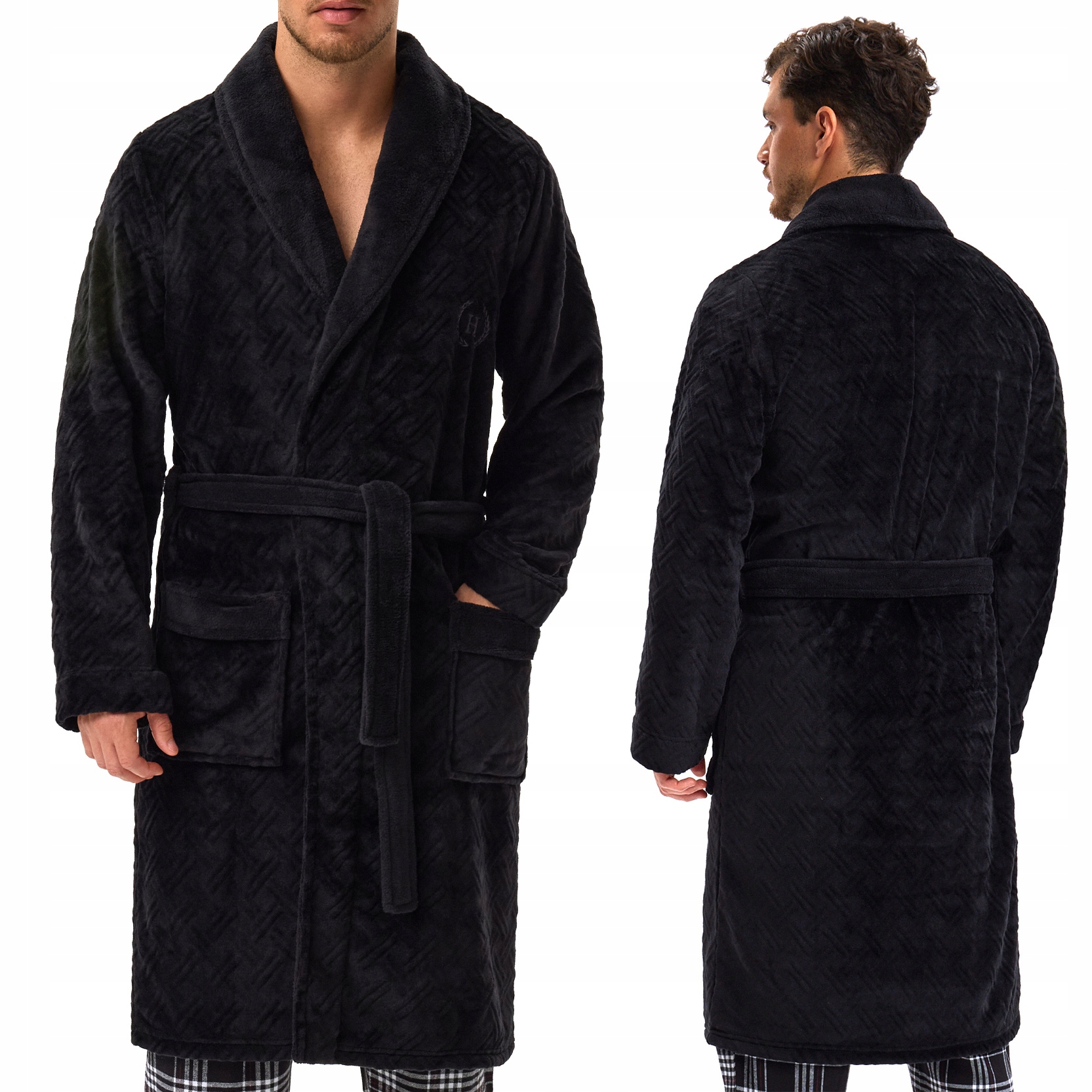 Elegantní pánský župan s Límcem, na zavazování v pase Henderson Huge XXL