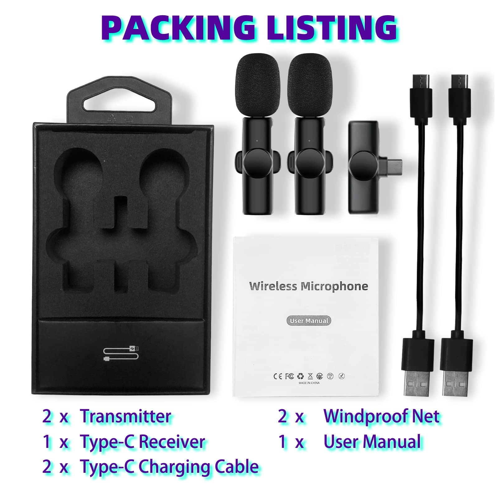 BEZPRZEWODOWY 2X MIKROFON KRAWATOWY ANDROID TYPE C Zasilanie akumulatorowe