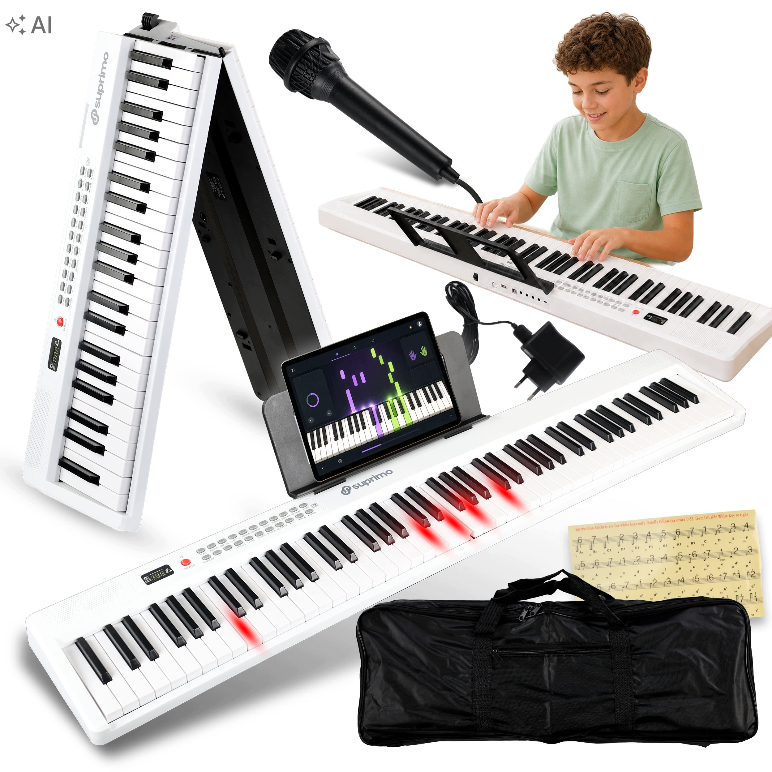 Digitální přenosné skládací piano 88 kláves stolní pouzdro mikrofon