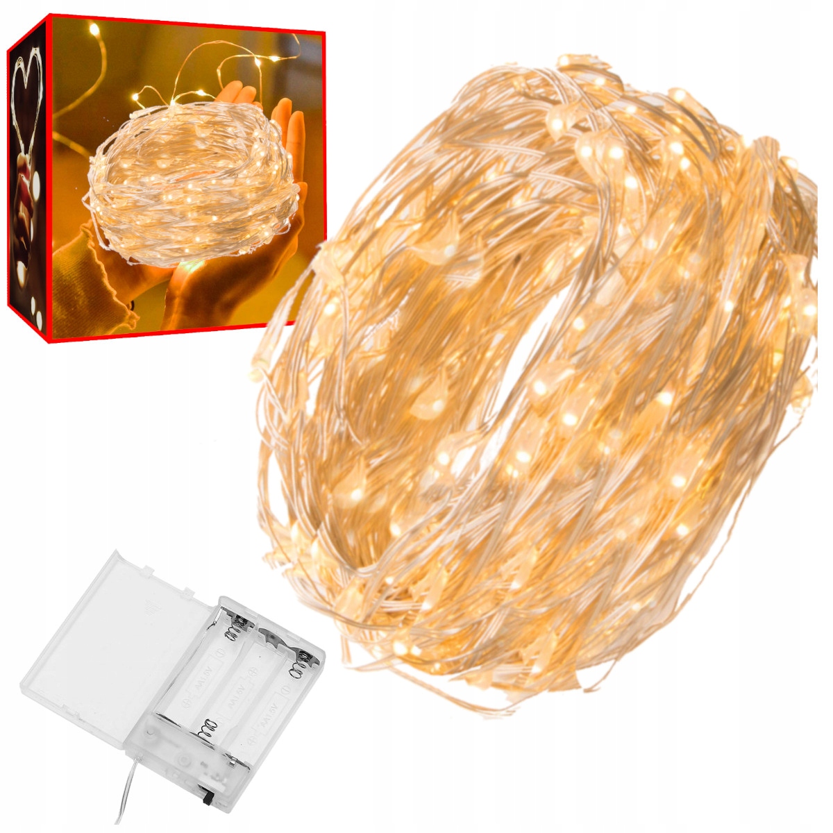 

Lampki Druciki 100 Led na Baterie Białe Ciepłe 10m